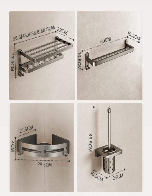 Space aluminum gun grey towel rack set of 5 pieces - Image 4